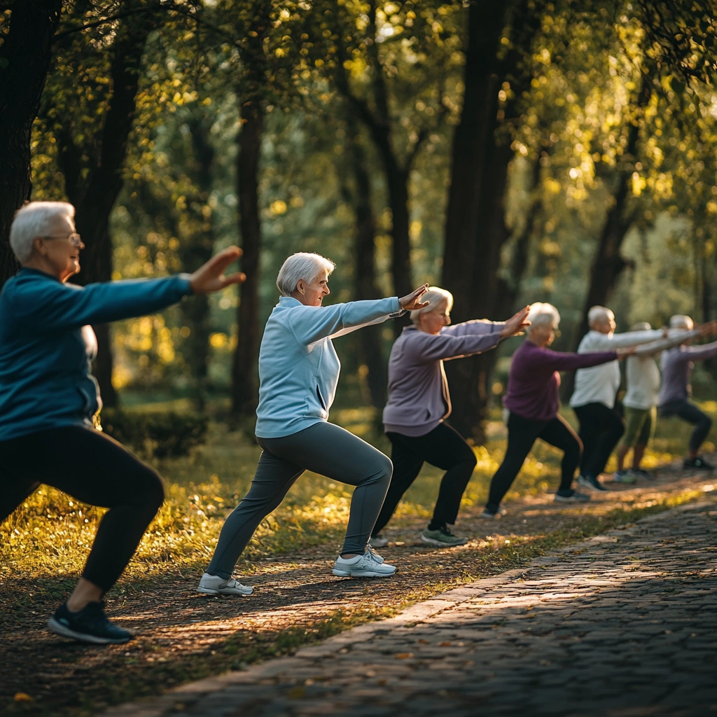 Активні пенсіонери займаються спортом на свіжому повітрі